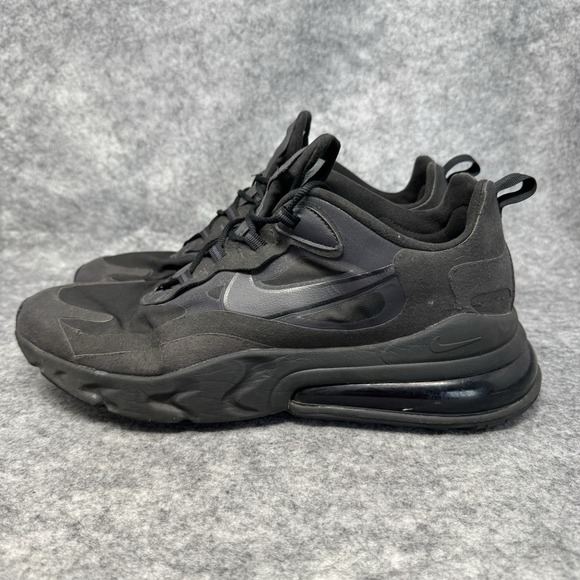 Nike Air Max 270 React Shoes Mens Size‎ 13 Triple Black Oil Training C13866-003 - Picture 4 of 12